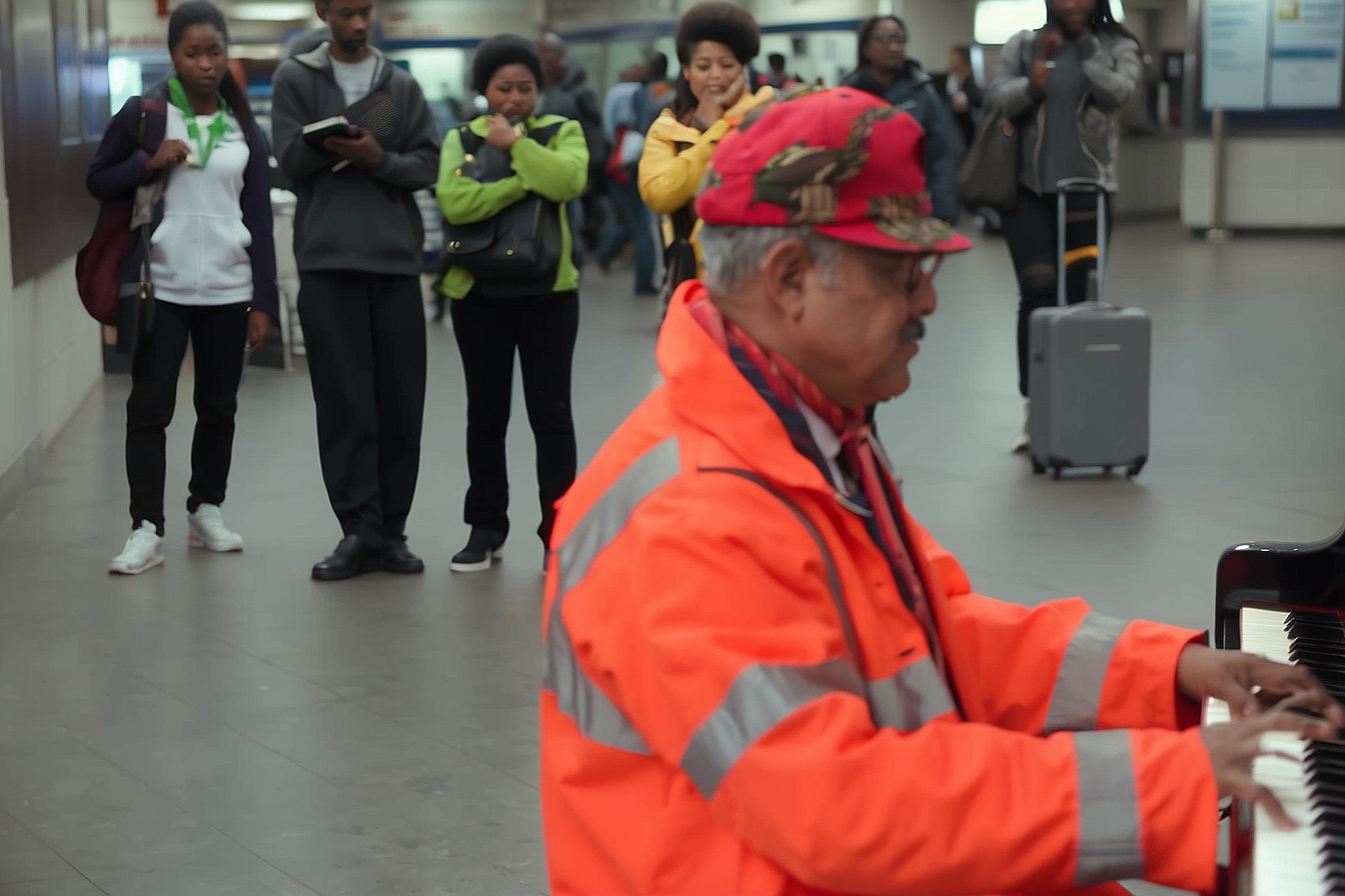 This worker at the train station wows the audience when he starts playing jazz