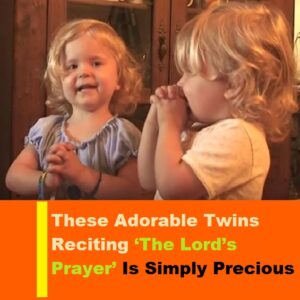 Daddy is teaching his twin girls to pray