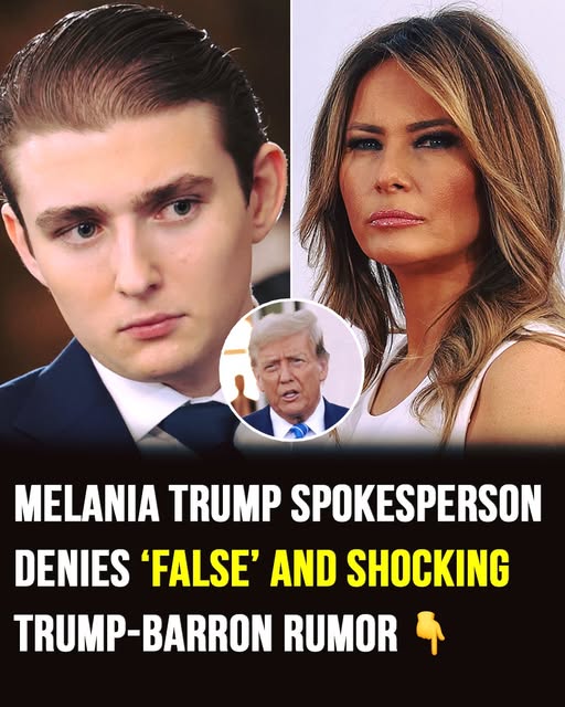 Melania Trump’s spokesperson denies rumors involving Trump and Barron, calling them false.